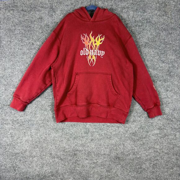Old Navy Other - Old Navy Hoodie Youth Size M Red Vintage Y2K Flames Graphic Sweatshirt 2005